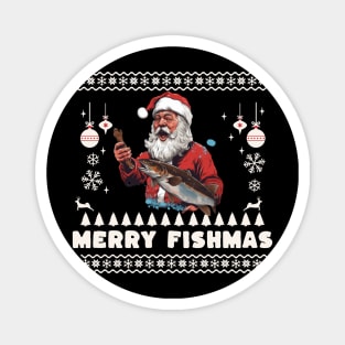 Merry Fishmas Santa Fishing Ugly Christmas Sweater Magnet